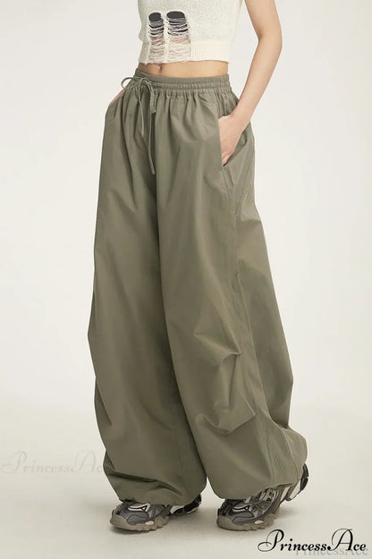 Athletic Stretchy Waist Relaxed Cargo Pants Green / S