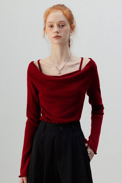Burgundy Mock Two Piece Knit Top
