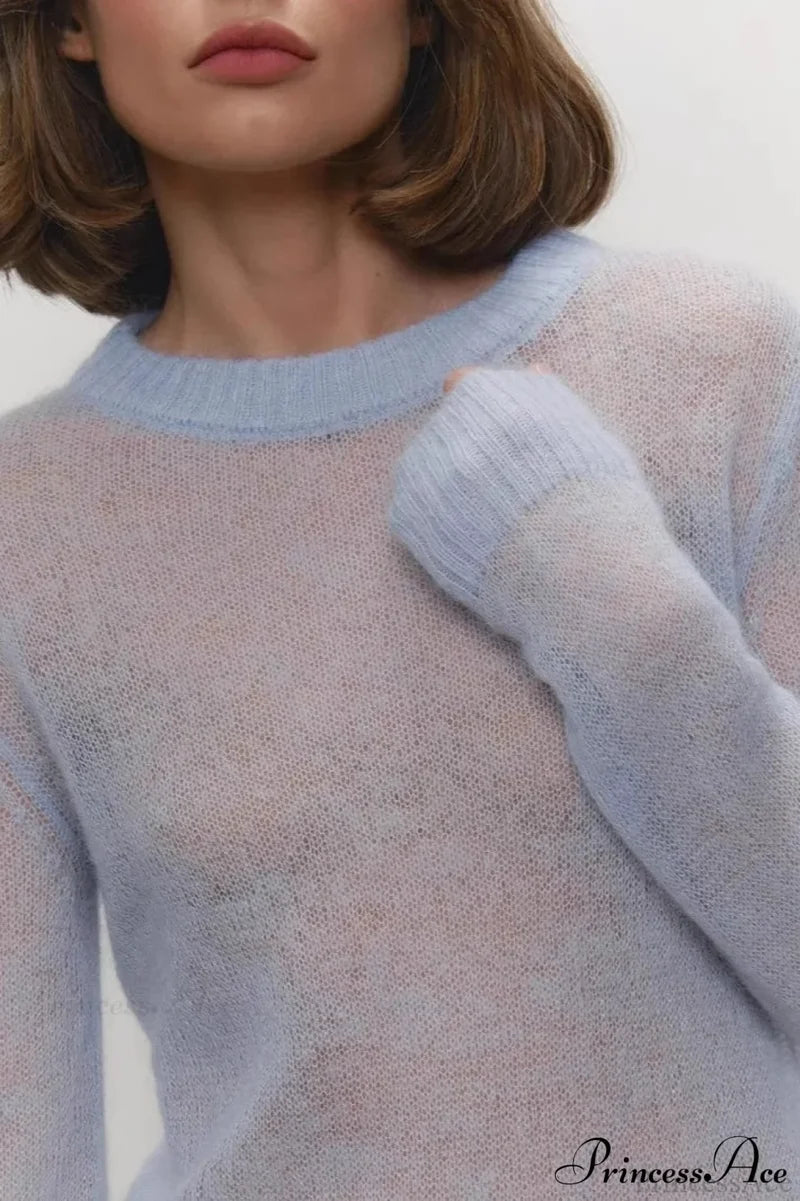Candy Pastels Sheer Crew Neck Lightweight Knit Top