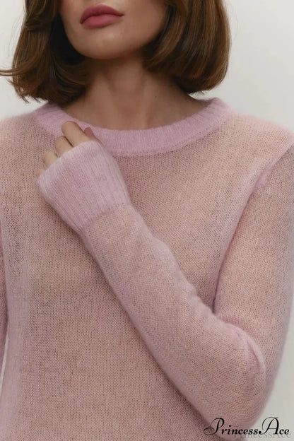 Candy Pastels Sheer Crew Neck Lightweight Knit Top