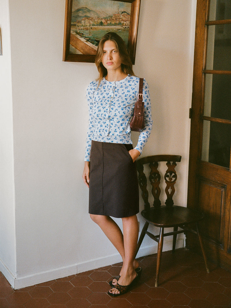 ISHA blue Cite Rose floral pointelle cardigan, additional view by Rouje