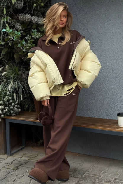 Casual Cropped Color Block Cotton Coat