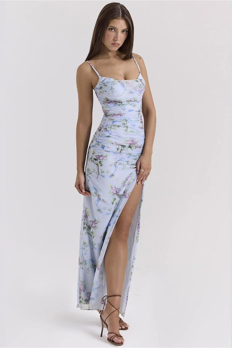 Chic Slim Spaghetti Strap Floral Dress