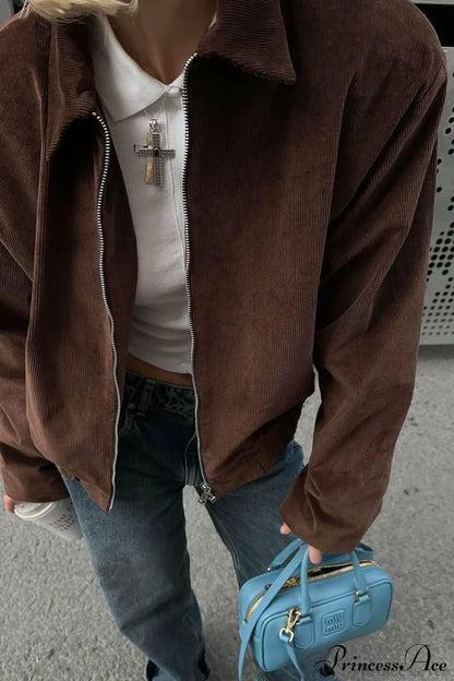 Corduroy Retro Collared Jacket Coat