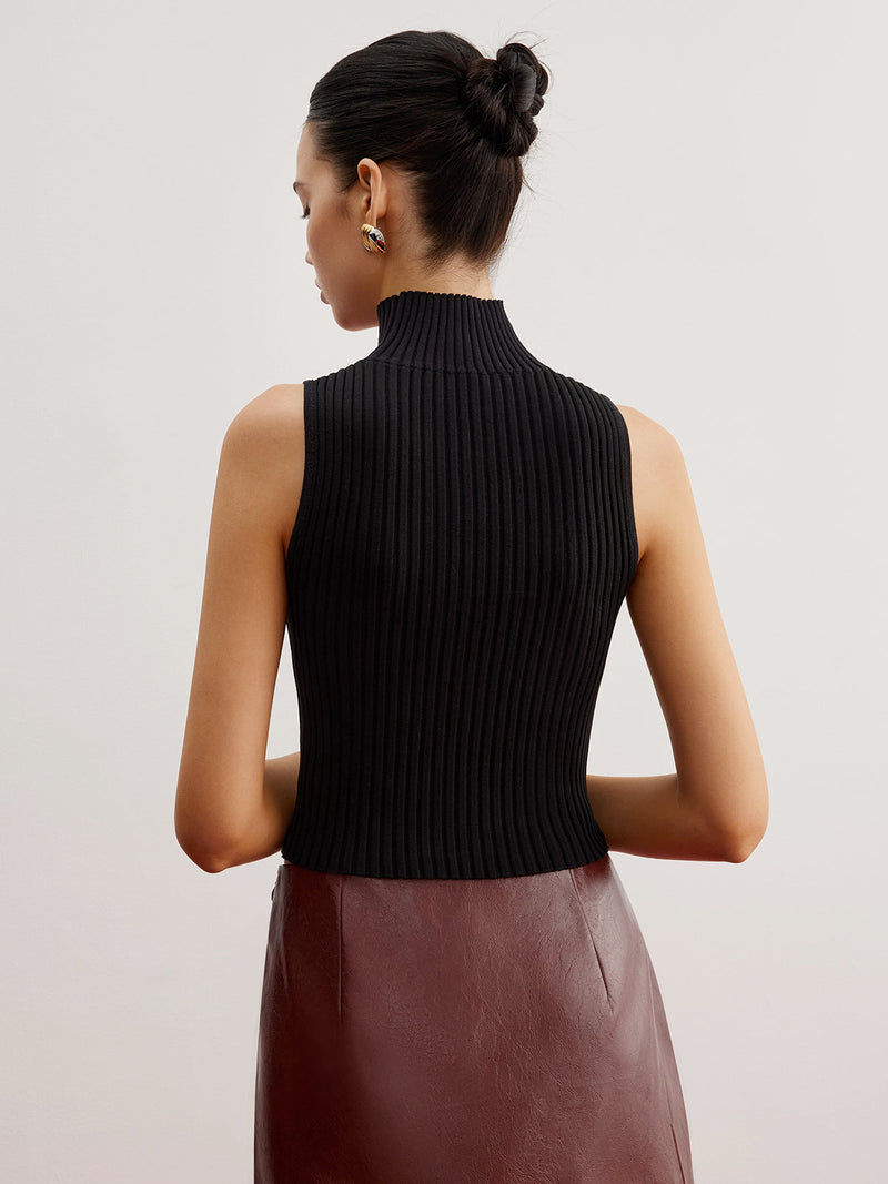 Crop Sheer Panel Sweater Vest Sweater Vests