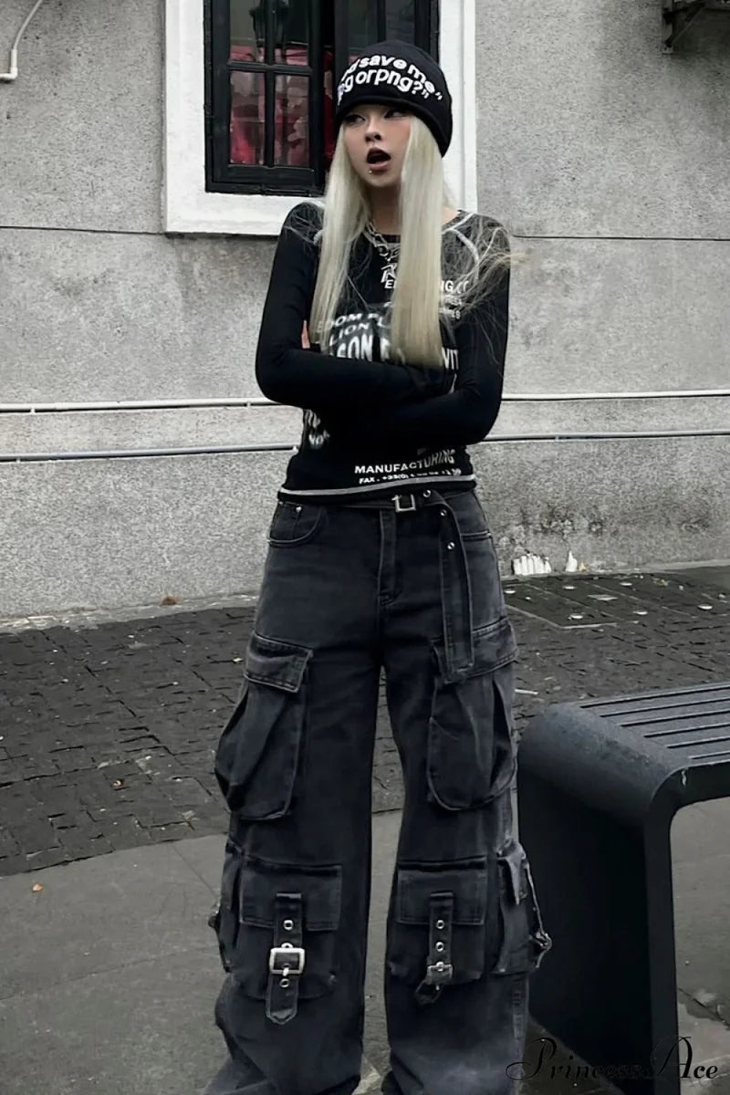 Denim Multi-Pocket Street Loose Cargo Pants