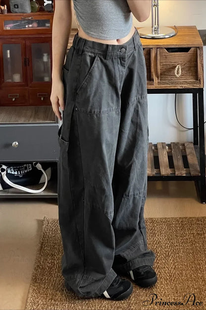 Denim Washed Distressed Loose Cargo Pants