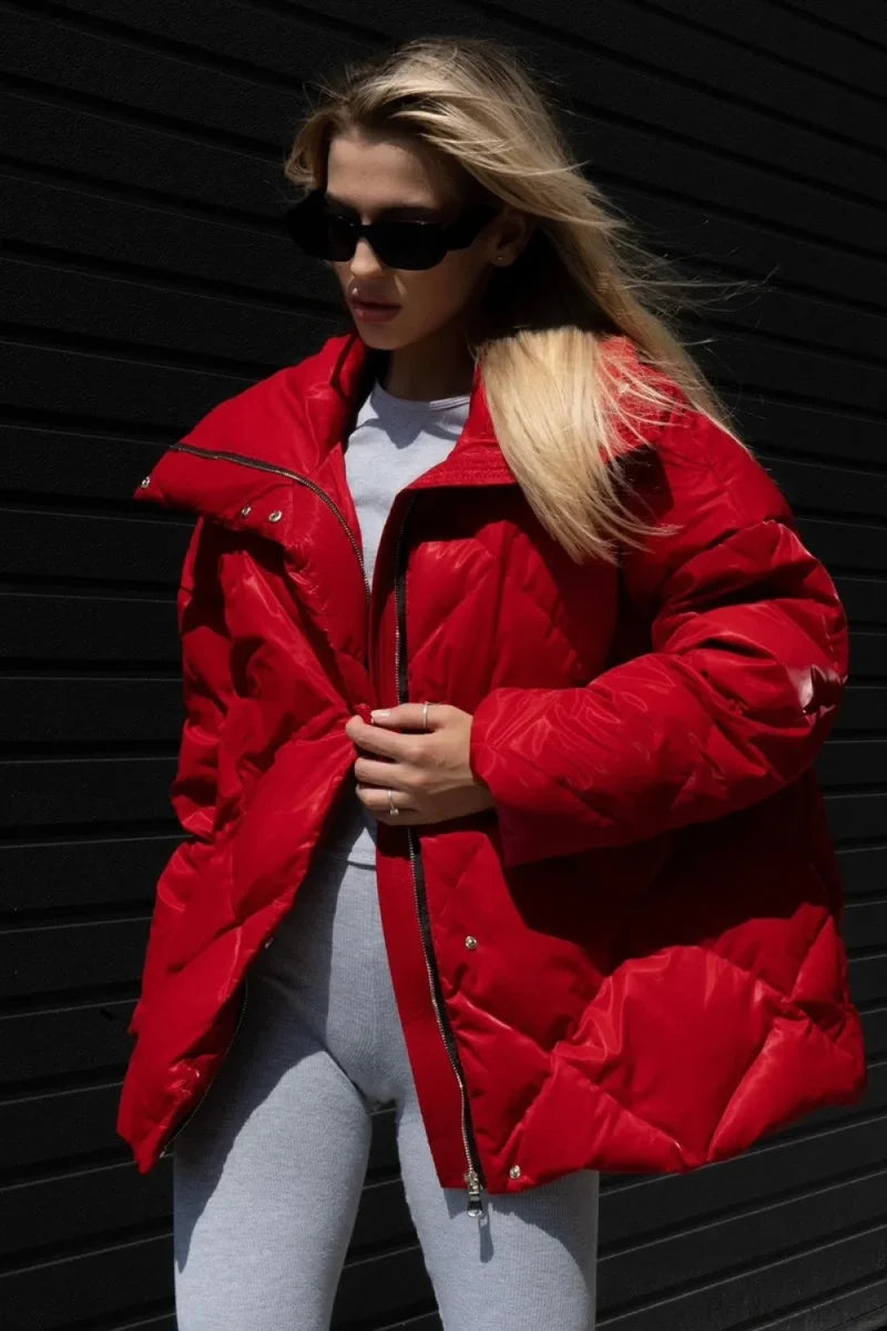 Diamond Quilted Matte Shiny Oversized Wide Lapel Coat