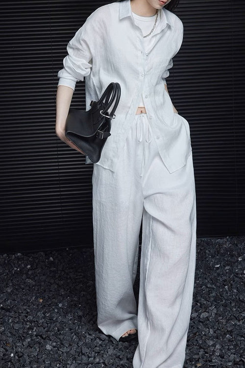 Elegant Cotton Linen Wide Leg Pant
