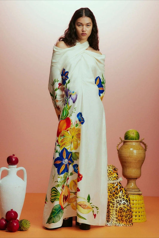 Elegant Floral Print Off Shoulder Maxi Dress