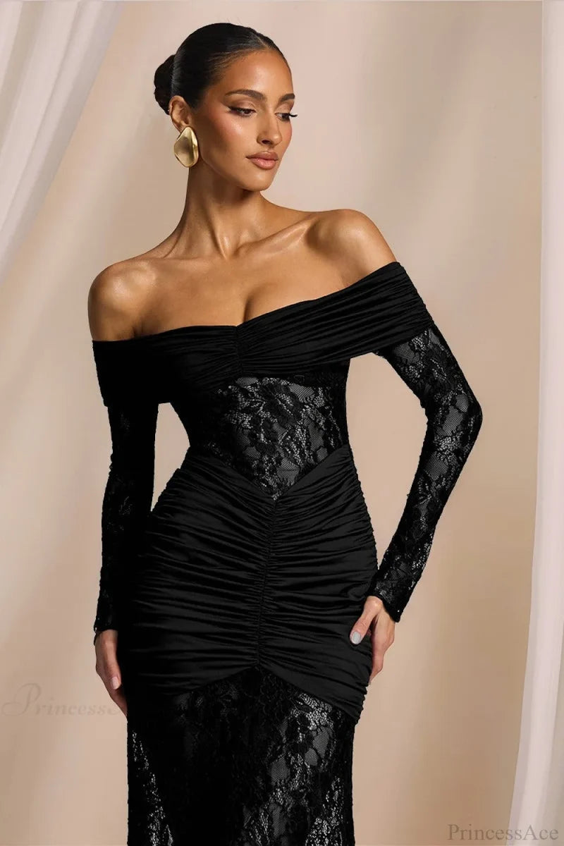 Elegant Lace Off-the-Shoulder Long Sleeve Bodycon Wedding Dress