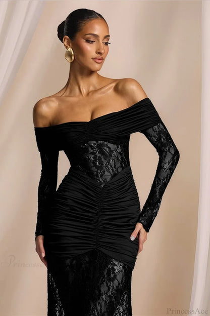 Elegant Lace Off-the-Shoulder Long Sleeve Bodycon Wedding Dress