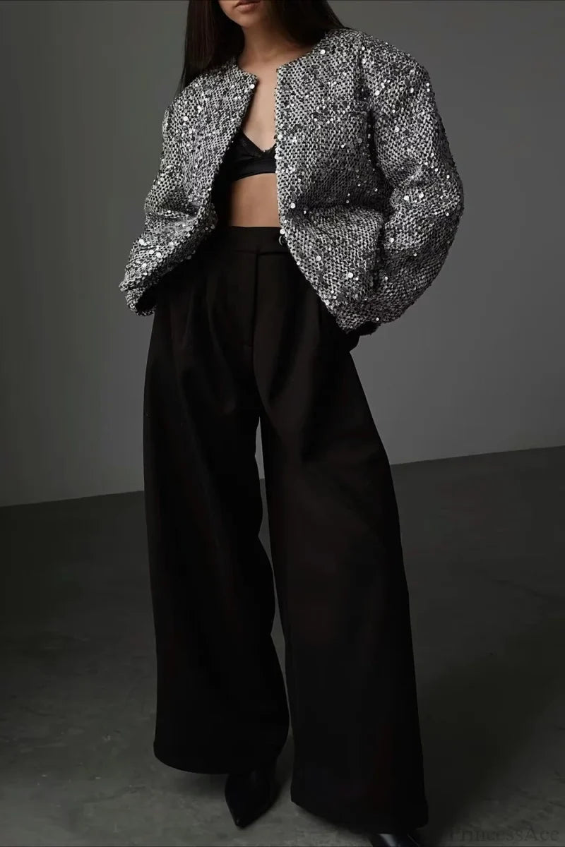 Elegant Luxurious Tweed Sequin Jacket