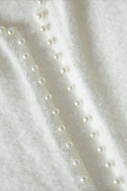 Elegant Pearl V Neck Knit Sweate