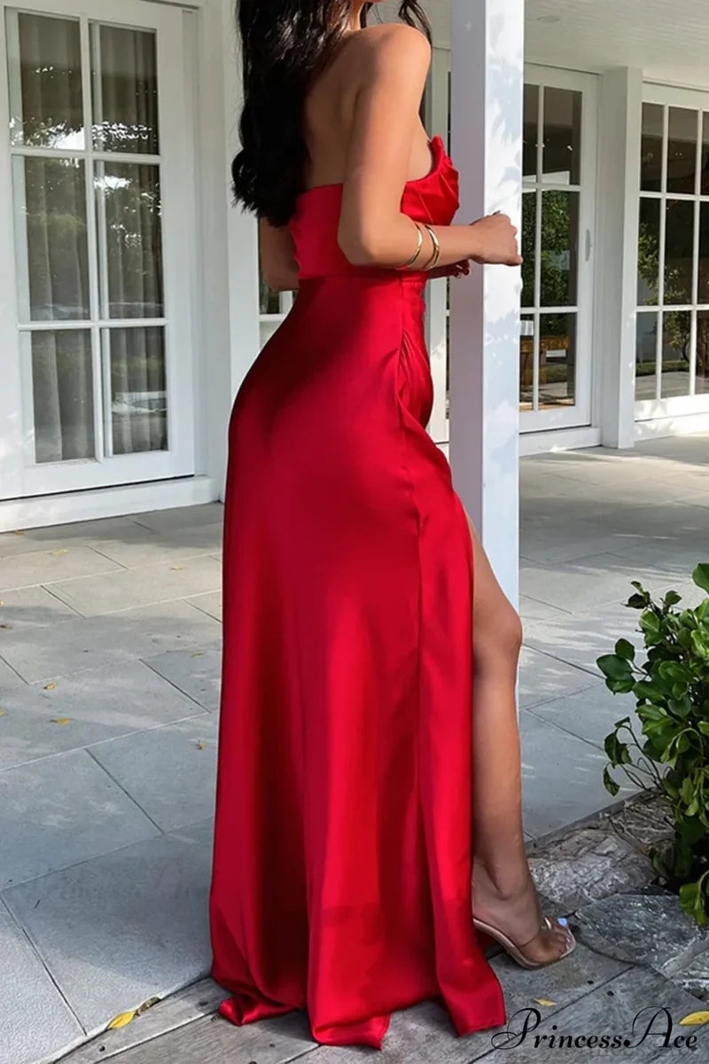 Elegant Ruched Side Slit Party Dress
