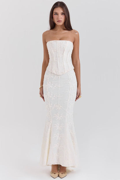 Embroidered Bustier Bodycon Formal Dress XS / White