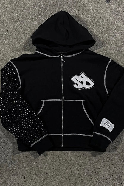 Embroidery Zipper Oversize Hoodie