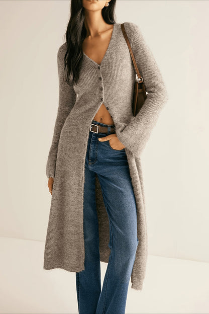 French Retro Elegant Long-Sleeve Mid-Length Knit Cardigan