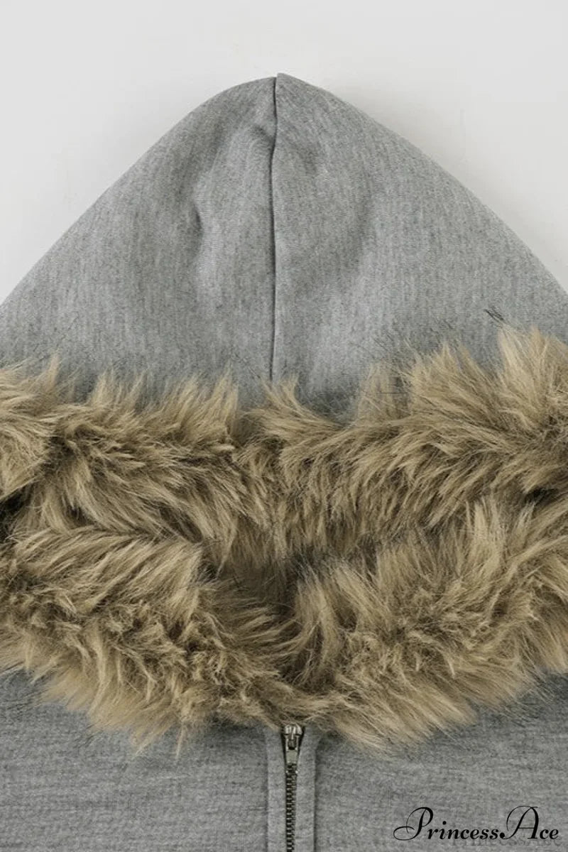 Fuzzy Solid Long Sleeve Zip-Up Hoodie
