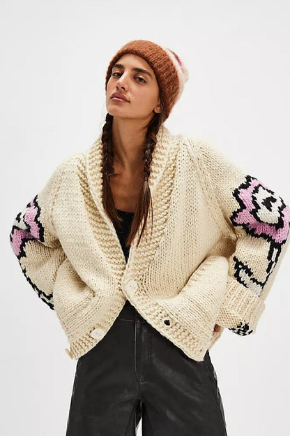 Graphic Print Cardigan One Size / Beige