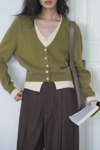 Green Two-Layer Knit Cardigan Green / One Size