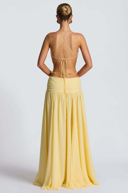 Halter Deep V Tie Backless High Slit Maxi Dress