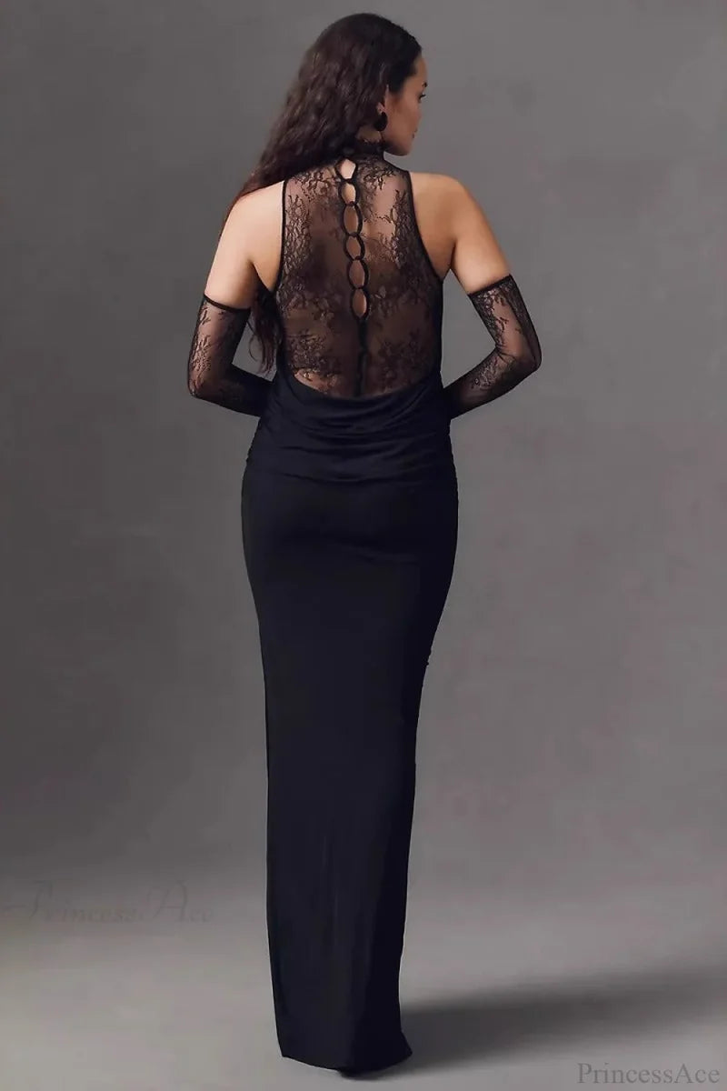 Halter Lace Paneled Deep V Ruched Wedding Dress