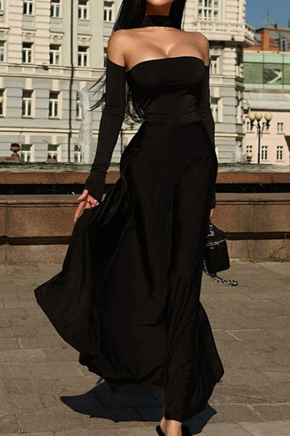 Halter Neck Ball Gown Formal Dress S / Black