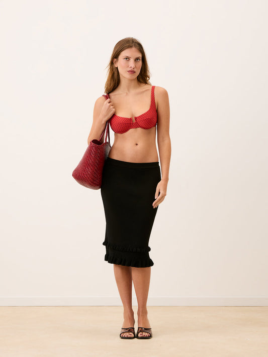 PHILIPINE red plumetis balconette swimsuit top, front view by Rouje
