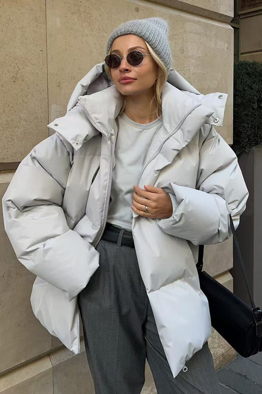 Heavy Duty Zipped Hooded Puffer Jacket S / Grey