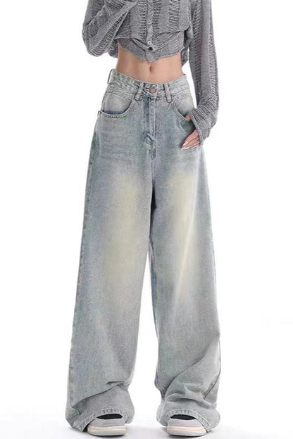 High Waist Draped Gradient Ripped Jeans Blue / S