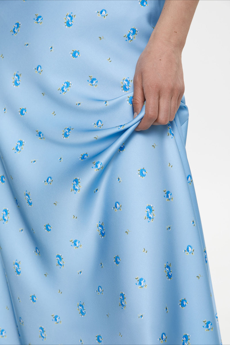High Waist Satin Floral Print Drape Skirt
