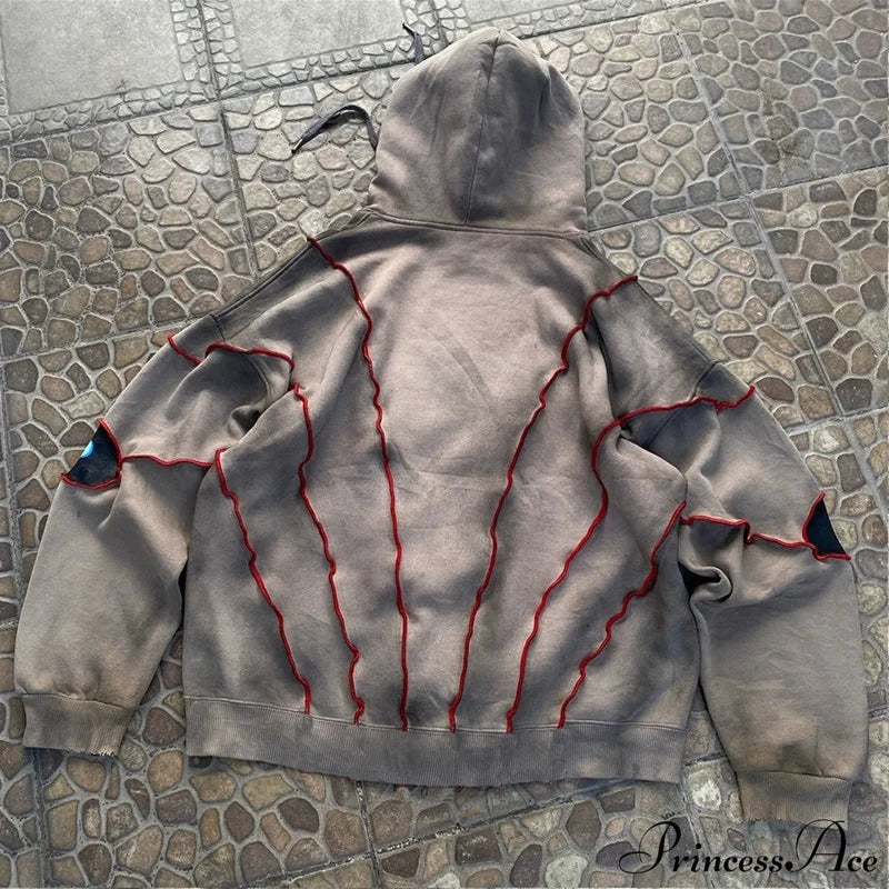 Hip-Hop Topstitch Eye Applique Hoodie