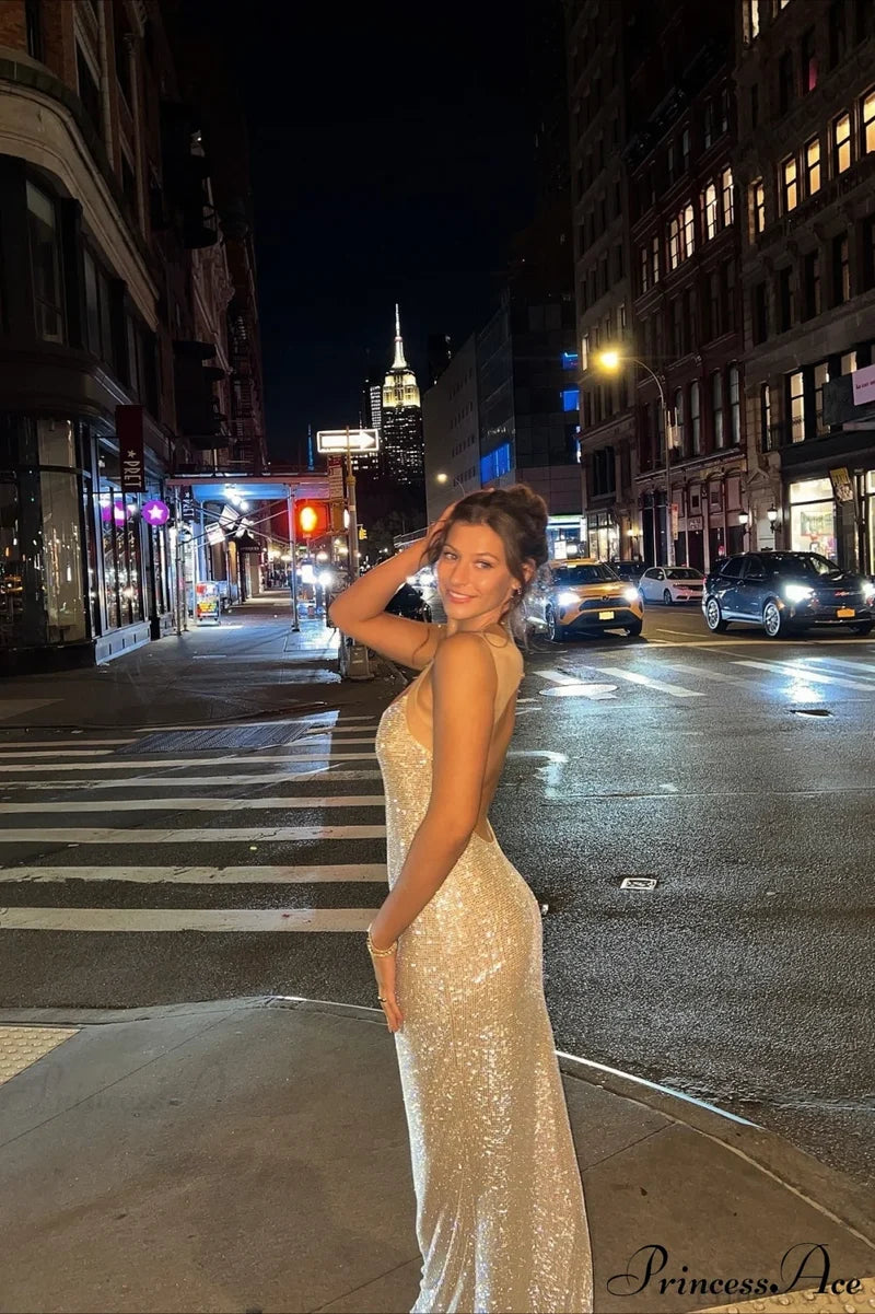 Hotfix Crystal Halter Backless Bodycon Party Dress