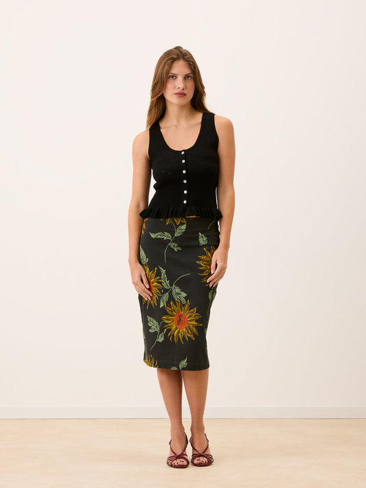 MERITT black pointelle knit tank top, flat packshot by Rouje
