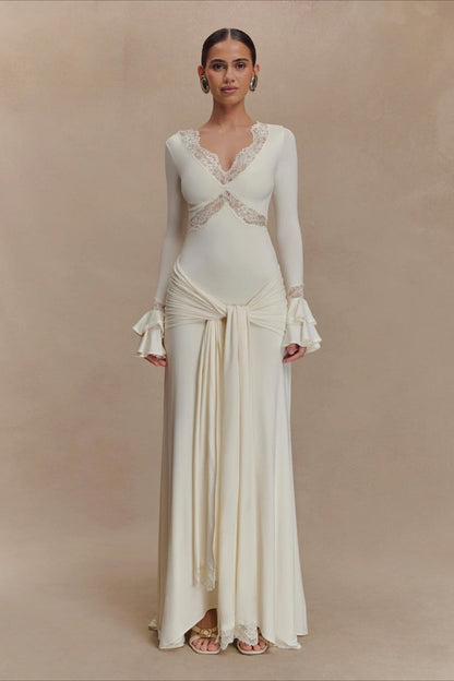 Lace Bodycon Flare Sleeve Maxi Dress
