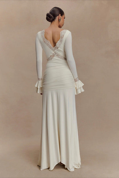 Lace Bodycon Flare Sleeve Maxi Dress