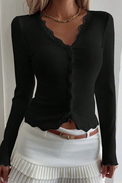 Lace Detail Long Sleeve Knit Top