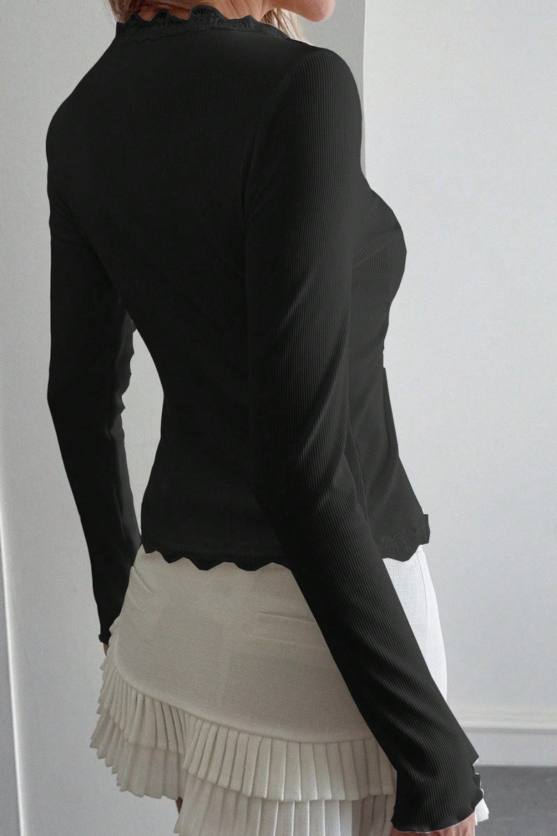 Lace Detail Long Sleeve Knit Top