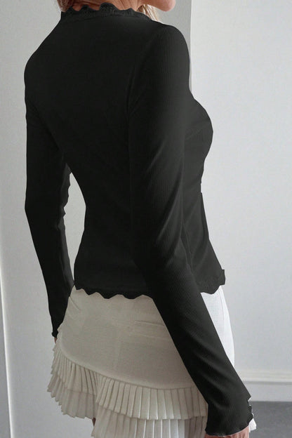 Lace Detail Long Sleeve Knit Top