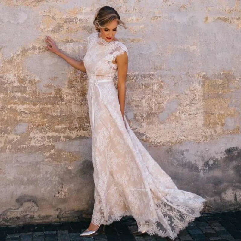 Lace Mermaid Long Train Wedding Dress lvory white / 2 weddingdress-250223