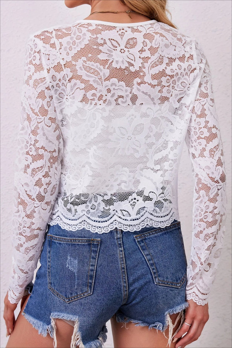 Lace See Through Long Sleeve Cardigan