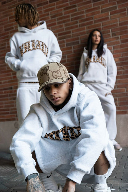 Leopard Lined Embroidered Letter Hoodie
