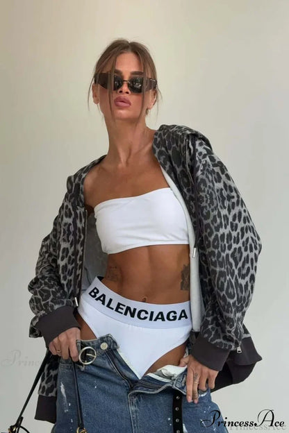 Leopard Print Zip Color-Block Hoodie