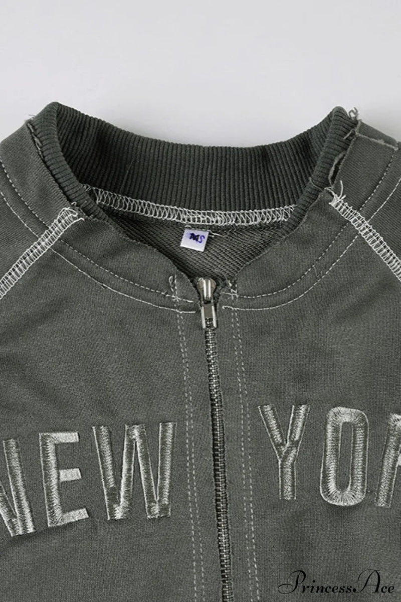 Letter Print Slim Paneled Stand Collar Hoodie