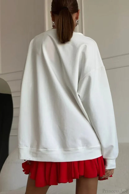Letter Print Versatile Loose Crew Neck Long Sleeve Tee