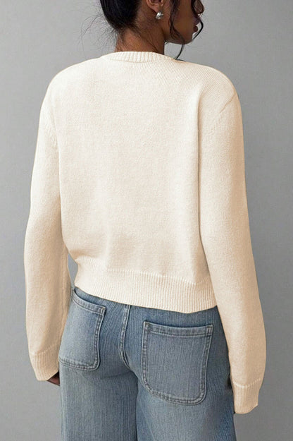 Lightweight Round Neck Button Cardigan S / Beige