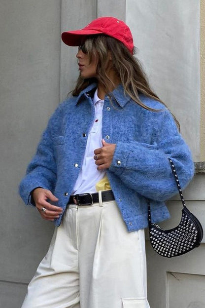 Long Sleeve Blue Wool Jacket Blue / S