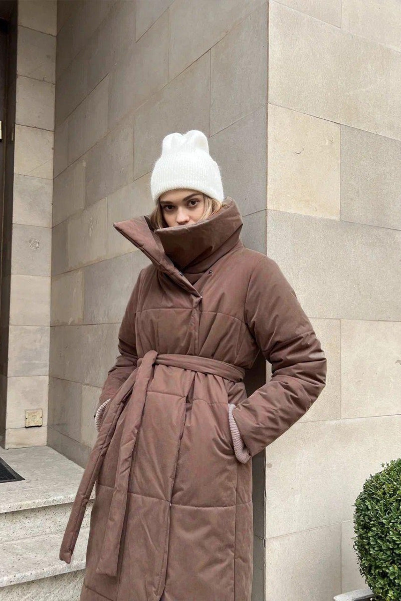 Long Stand Collar Relaxed Quilted Puffer Jacket