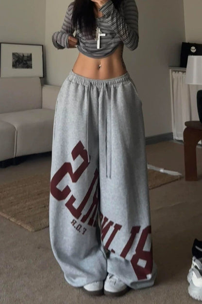 Loose Elastic Letter Printed Casual Pants